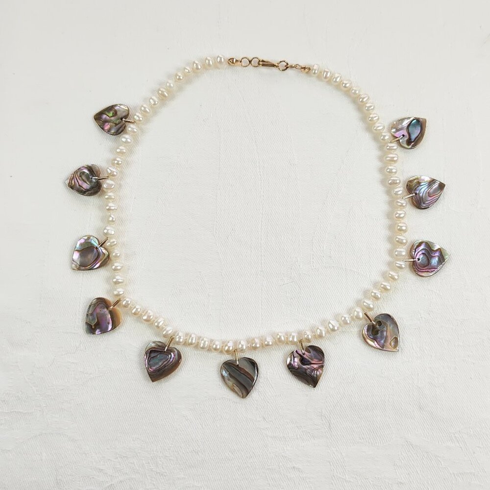 Pearl & Abalone Hearts Choker - NEW